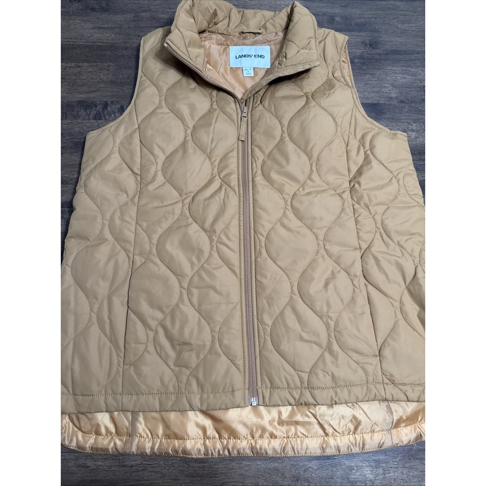 Lands' End Women X-Large Tall Camel Brown Quilted Puffer Vest 18 XLT XL